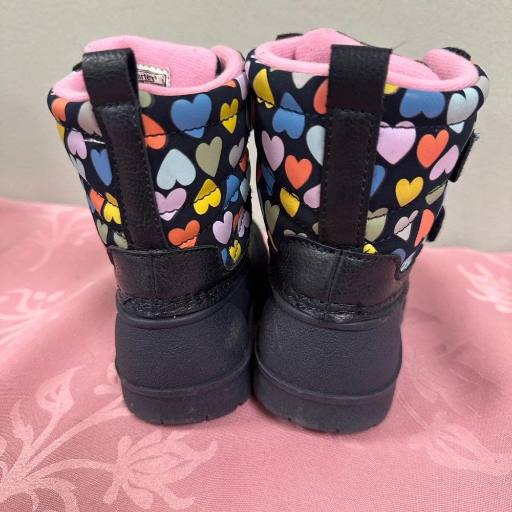 Carters Deltha Toddler Girls Navy Heart Print Winter Snow Boots Size 4M CF21Q01B - Picture 4 of 6